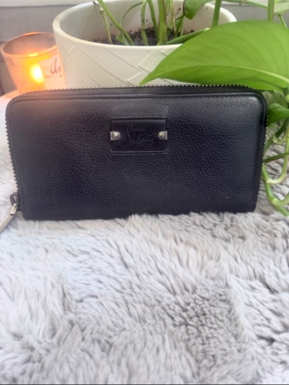Christian Louboutin Black Pebbled Leather Zip Wallet